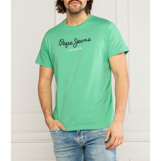 T-shirt męski Pepe Jeans z krótkim rękawem zielony z napisami 