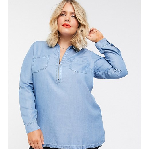 Simply Be – Jeansowa koszula z zamkiem z przodu-Niebieski