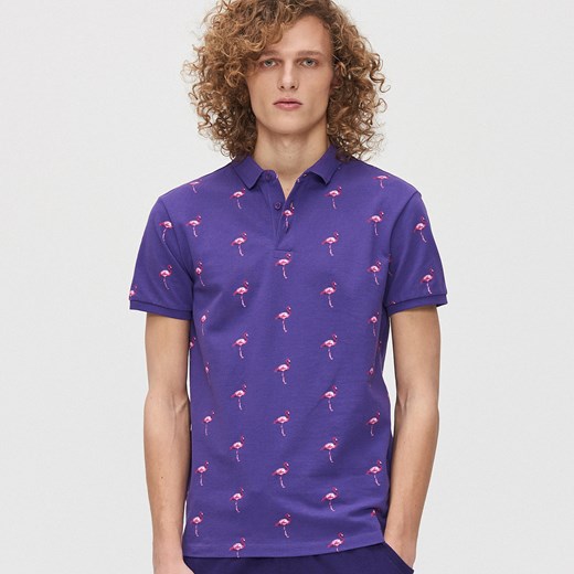 Cropp - Koszulka polo w flamingi - Fioletowy  Cropp  