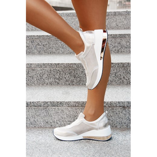 Buty sportowe damskie Saway sneakersy bez zapięcia beżowe skórzane płaskie 
