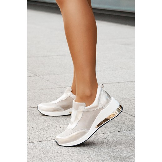 Buty sportowe damskie Saway sneakersy beżowe bez zapięcia skórzane płaskie młodzieżowe 