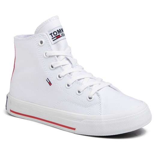 Sneakersy TOMMY JEANS - Midcut Essential Sneaker EN0EN00795  White YBS