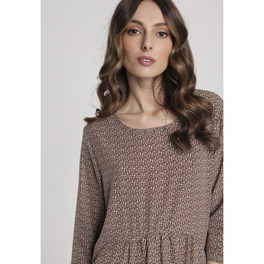 Sukienka brązowa Renee mini casual z okrągłym dekoltem