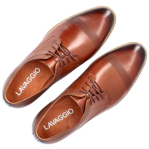 Buty eleganckie męskie Lavaggio skórzane brązowe sznurowane 
