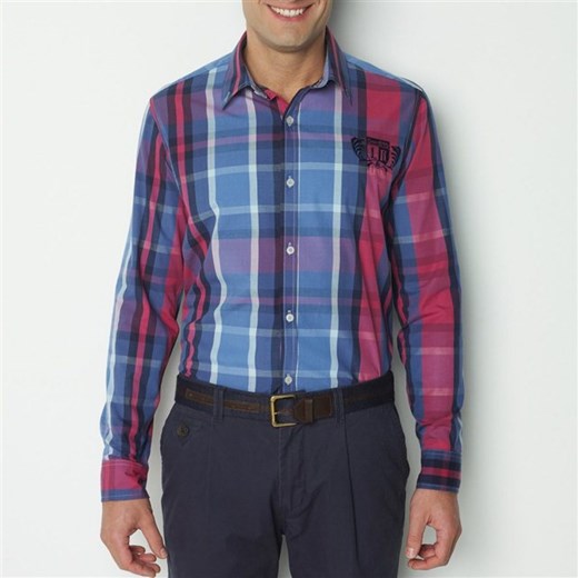 Koszula z długim rękawem, popelina w kratkę, klasyczny, prosty krój la-redoute-pl fioletowy bawełniane