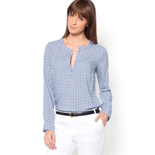 Lejąca bluzka z nadrukiem, z rozcięciem przy szyi la-redoute-pl niebieski abstrakcyjne wzory