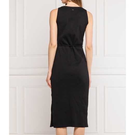 Sukienka Calvin Klein elegancka na co dzień bez rękawów dopasowana czarna bez wzorów maxi 