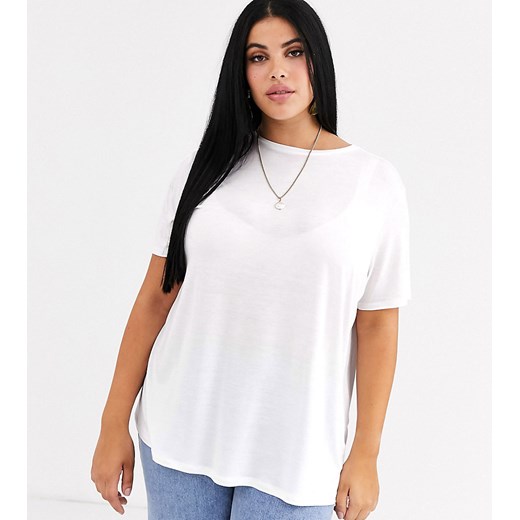 ASOS DESIGN Curve – Biały luźny t-shirt z drapowanego materiału
