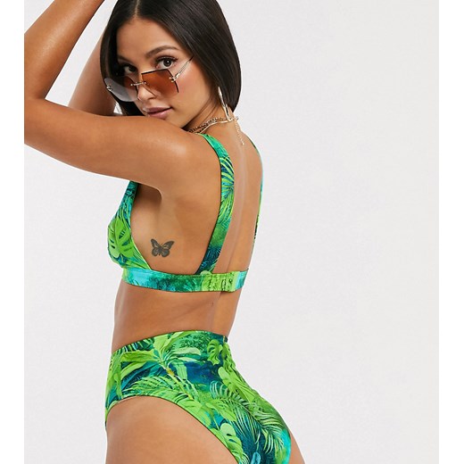 ASOS DESIGN TALL SWIM GLAM Mix and Match – Wysoko wycięte matjki od bikini z podwyższonym stanem i wzorem w egzotyczne palmy-Wielokolorowy Asos  40 Asos Poland