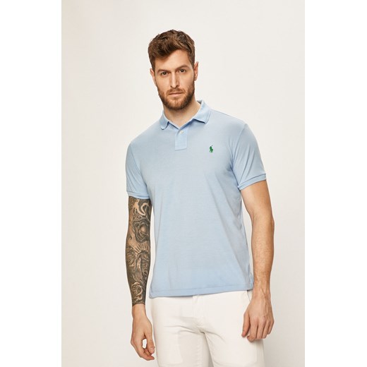 T-shirt męski niebieski Polo Ralph Lauren bez wzorów z krótkimi rękawami 