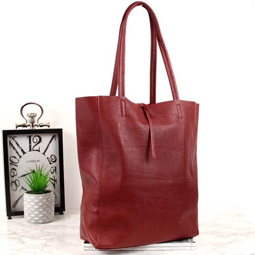 Shopper bag czerwona duża ze skóry 