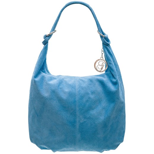 Shopper bag Glamorous By Glam niebieska średnia skórzana matowa z breloczkiem 
