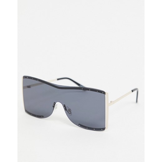 ASOS DESIGN – Złote metalowe okulary przeciwsłoneczne oversize typu visor z przydymionymi soczewkami-Brązowy Asos  One Size Asos Poland