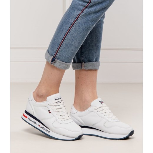 Buty sportowe damskie Tommy Jeans bez wzorów sznurowane ze skóry na platformie 