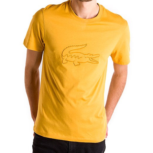 T-shirt męski Lacoste żółty z bawełny z krótkim rękawem 