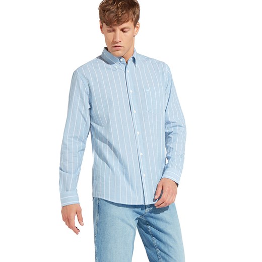 Koszula męska niebieska Wrangler casual z długimi rękawami 