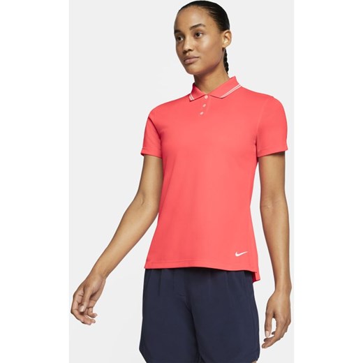 Bluzka damska Nike czerwona z kołnierzykiem sportowa z krótkimi rękawami bez wzorów 