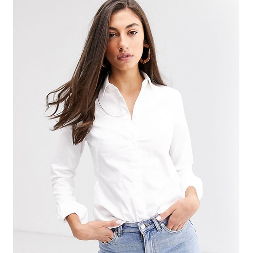 ASOS DESIGN Tall – Biała dopasowana koszula z długim rękawem z bawełny ze stretchem-Biały