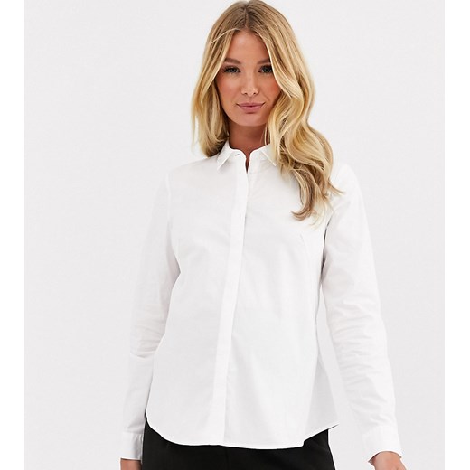 ASOS DESIGN Maternity – Biała dopasowana koszula z długim rękawem z bawełny ze stretchem-Biały