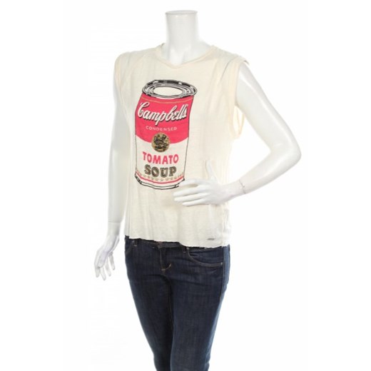 Bluzka damska Andy Warhol By Pepe Jeans z okrągłym dekoltem beżowa 