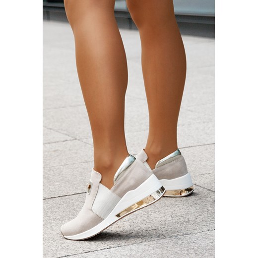 Buty sportowe damskie Saway sneakersy na koturnie bez wzorów bez zapięcia w stylu klasycznym skórzane 