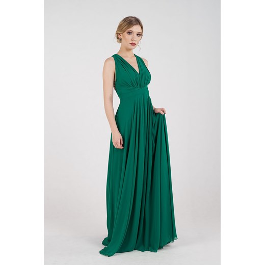 Sukienka Rokado zielona z dekoltem w serek bez rękawów na wesele 