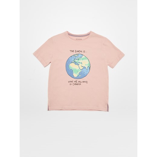 Reserved - Bawełniany t-shirt z nadrukiem - Różowy  Reserved 158 