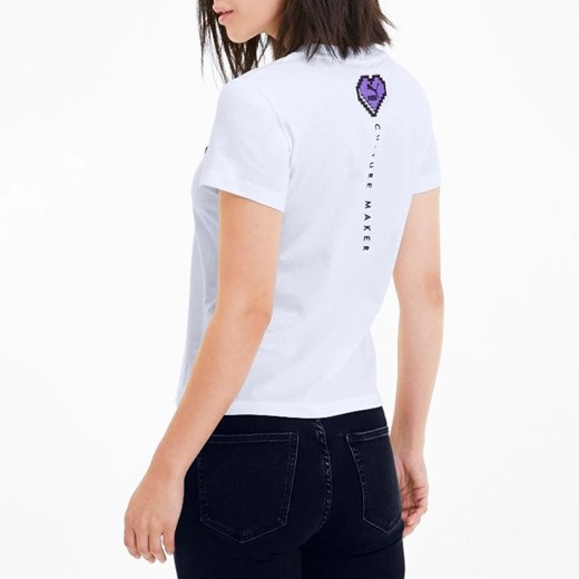 Bluzka damska Puma w sportowym stylu z krótkimi rękawami z aplikacjami  z okrągłym dekoltem 