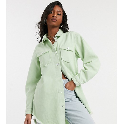 Missguided Tall – Koszula jeansowa oversize z nieobrębionym dołem w kolorze miętowym-Zielony
