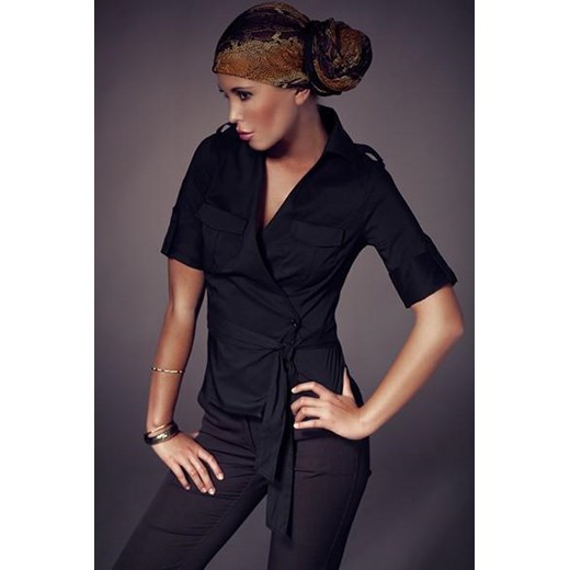 Elegancka koszula damska o sportowym charakterze, Figl czarna M042 -4