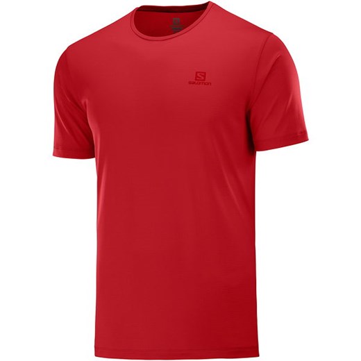 Czerwony t-shirt męski Salomon z krótkimi rękawami bez wzorów 