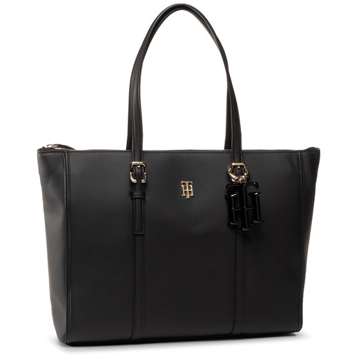 Shopper bag Tommy Hilfiger czarna na ramię bez dodatków elegancka matowa duża 
