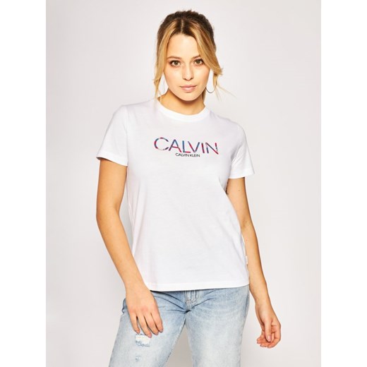 Bluzka damska Calvin Klein z napisami z okrągłym dekoltem z krótkim rękawem 