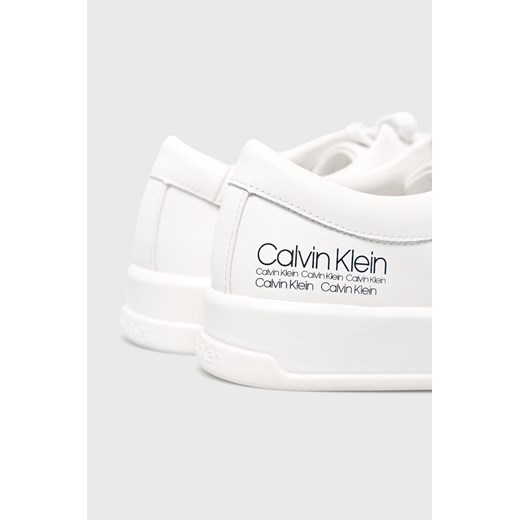 Trampki damskie Calvin Klein sznurowane ze skóry sportowe białe płaskie bez wzorów 