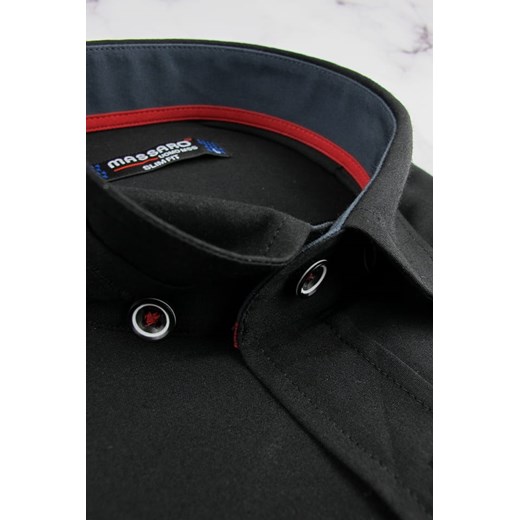 Koszula Męska Massaro gładka czarna z długim rękawem w kroju SLIM FIT A604  Massaro M swiat-koszul.pl okazyjna cena 