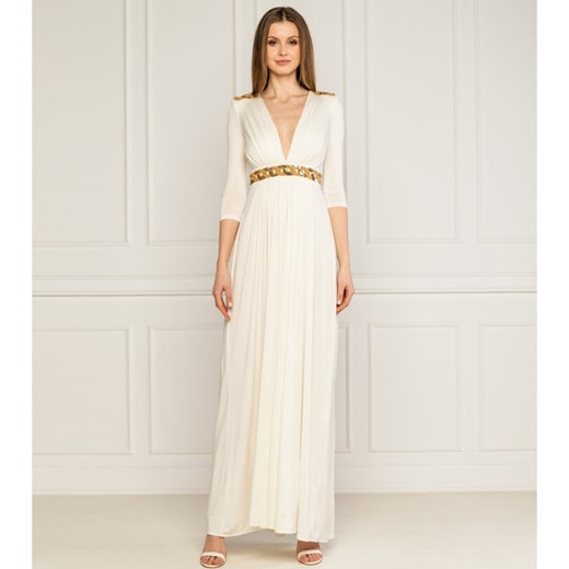 Biała sukienka Elisabetta Franchi z długimi rękawami maxi 