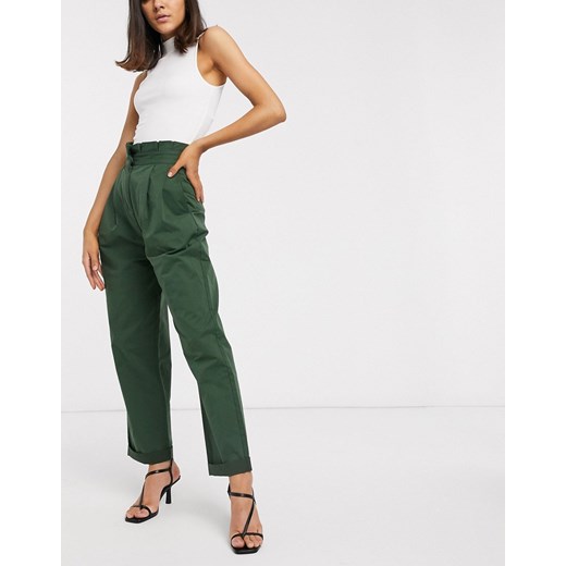 ASOS DESIGN – Spodnie z tkaniny moleskin w kolorze khaki z baloniastymi nogawkami-Zielony