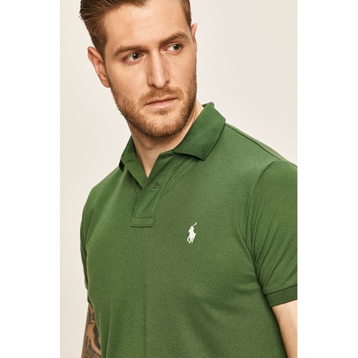 Zielony t-shirt męski Polo Ralph Lauren z krótkim rękawem bez wzorów 