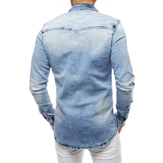 Koszula męska niebieska Dstreet bez wzorów z elastanu casualowa 
