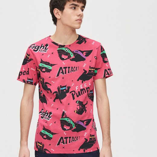 Cropp - Koszulka z kotami - Różowy  Cropp XL 