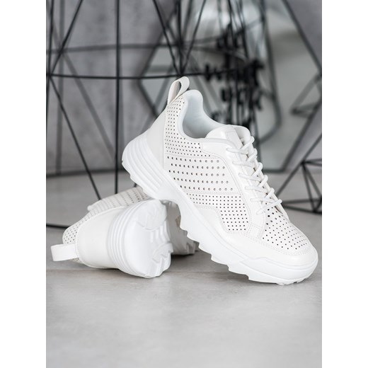 Buty sportowe damskie CzasNaButy sznurowane białe bez wzorów 