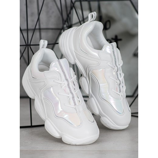 Buty sportowe damskie białe CzasNaButy bez wzorów płaskie sznurowane 