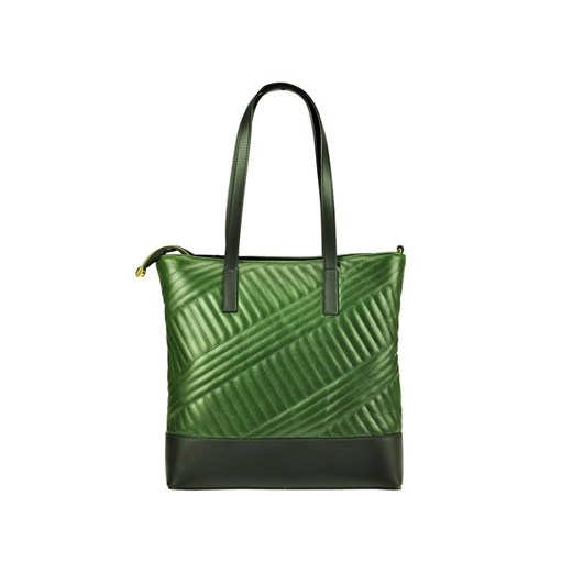 Shopper bag Pierre Cardin pikowana zielona na ramię bez dodatków skórzana 