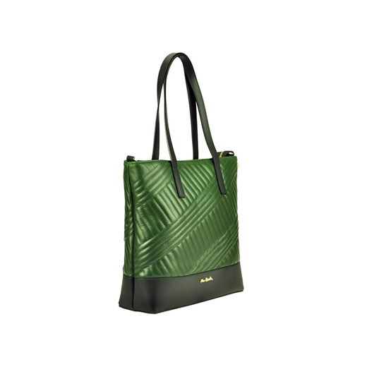 Zielona shopper bag Pierre Cardin na ramię skórzana 