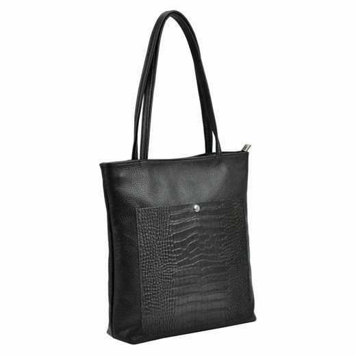 Shopper bag beżowa Patrizia Piu z tłoczeniem duża ze skóry bez dodatków 