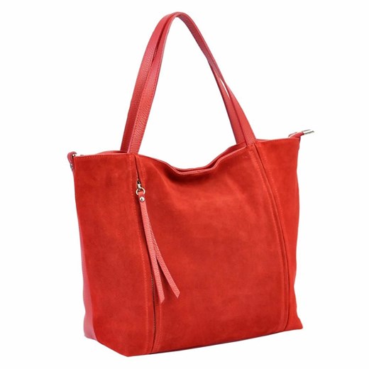 Czerwona shopper bag Patrizia Piu na ramię zamszowa skórzana duża 