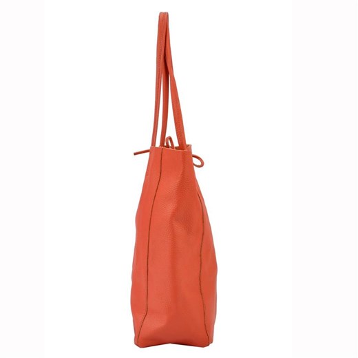 Shopper bag Patrizia Piu pomarańczowy duża matowa bez dodatków ze skóry 