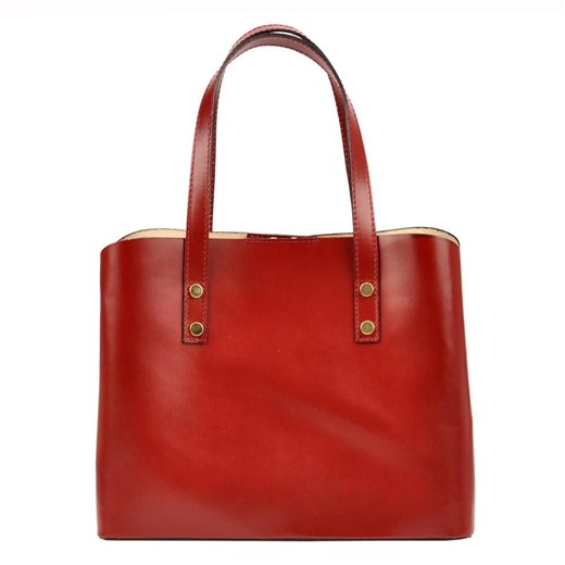 Shopper bag Florence duża skórzana czerwona do ręki matowa elegancka 
