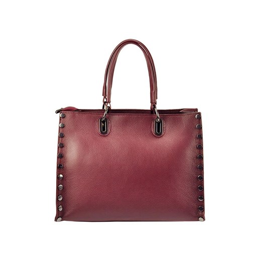 Shopper bag beżowa Patrizia Piu skórzana elegancka duża do ręki ze zdobieniami 