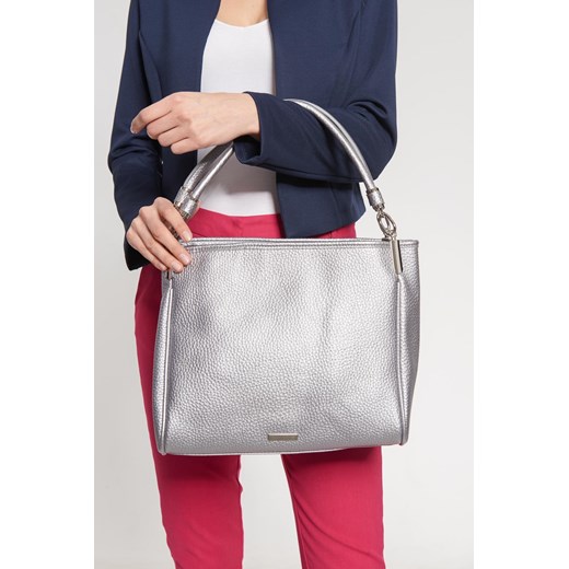 Shopper bag Quiosque bez dodatków elegancka srebrna matowa na ramię 